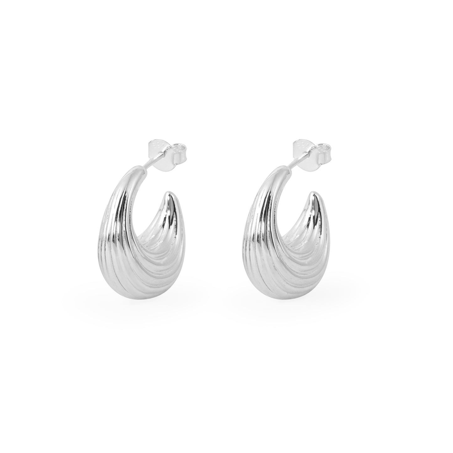 999 Sterling Silver Electroforming Fashion Strip Pattern Large Light Hoop Earrings