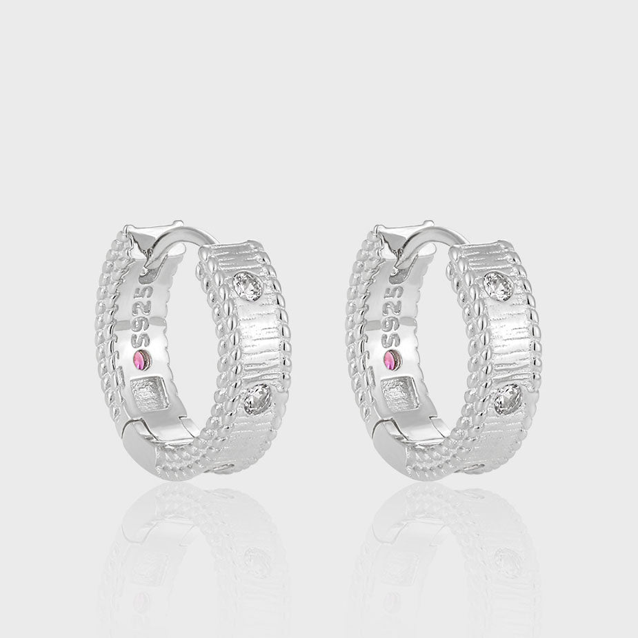 Beautiful Round CZ Twisted Borders 925 Sterling Silver Hoop Earrings