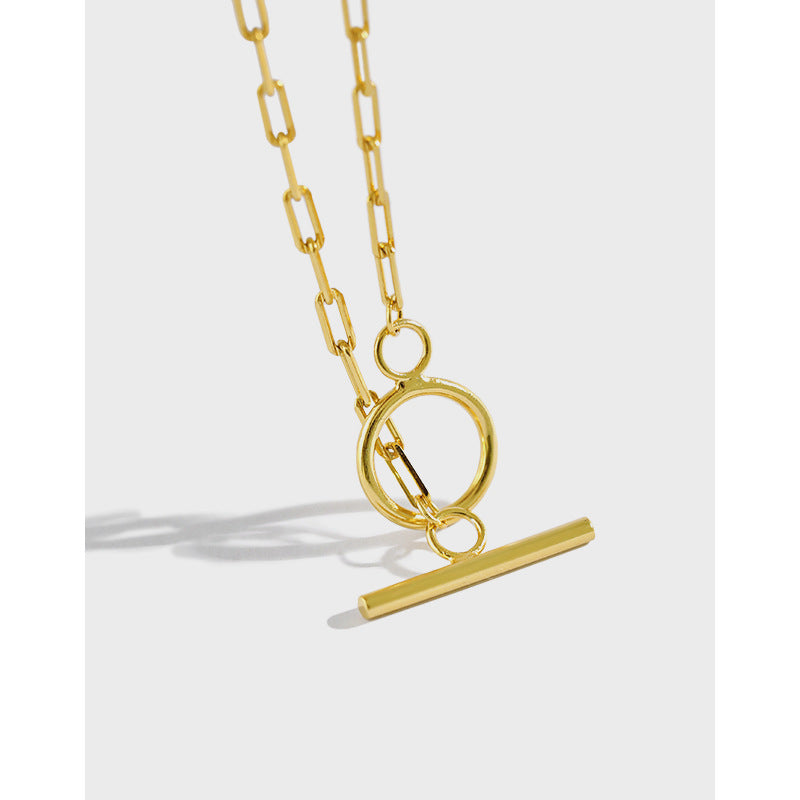 S925 pure silver necklace T-Bar OT buckle chain necklace women's collarbone necklace