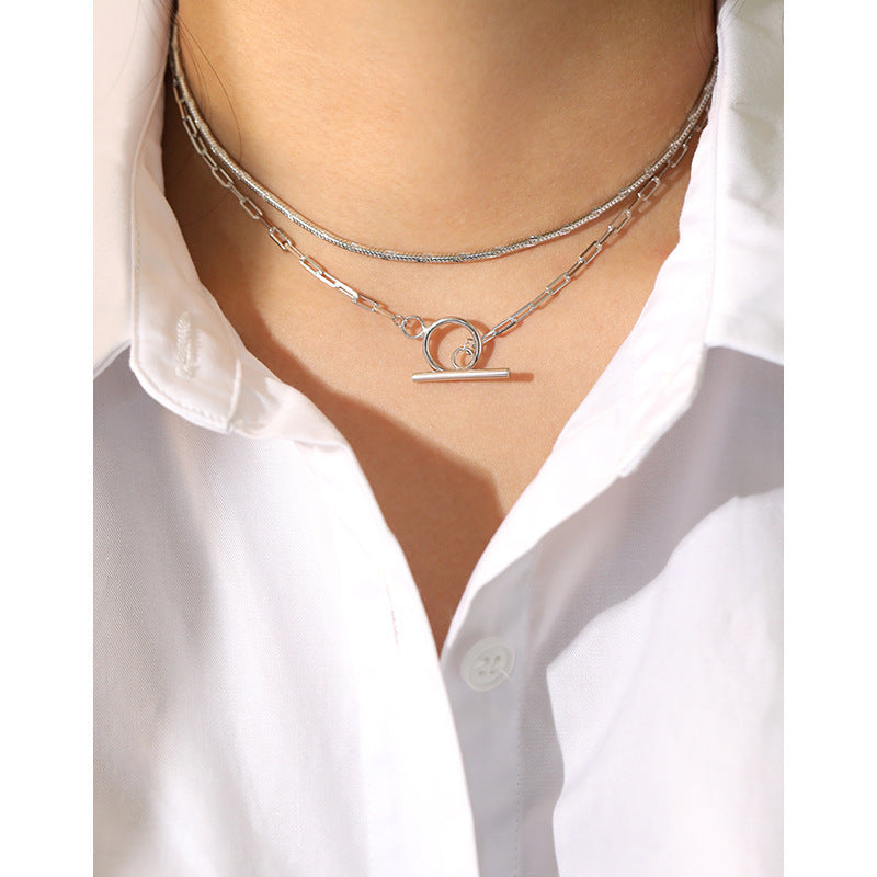 S925 pure silver necklace T-Bar OT buckle chain necklace women's collarbone necklace