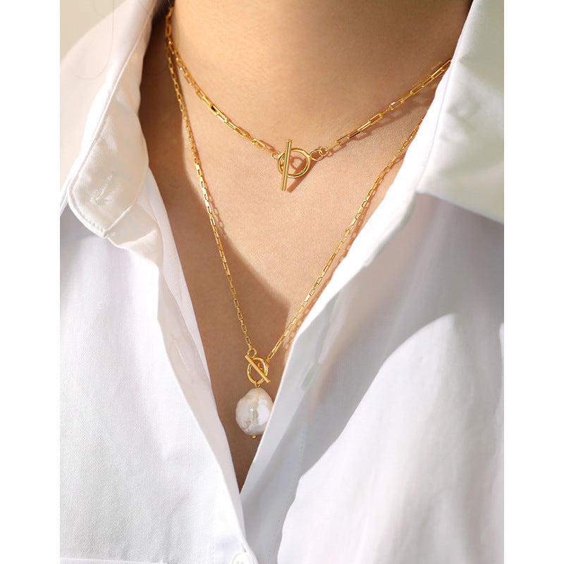 S925 pure silver necklace T-Bar OT buckle chain necklace women's collarbone necklace