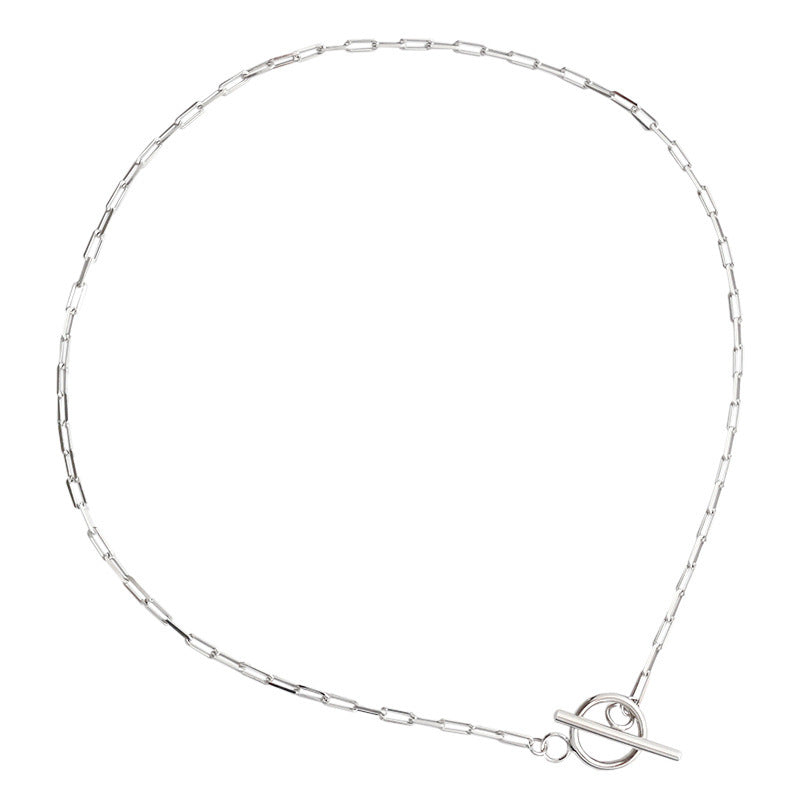 S925 pure silver necklace T-Bar OT buckle chain necklace women's collarbone necklace