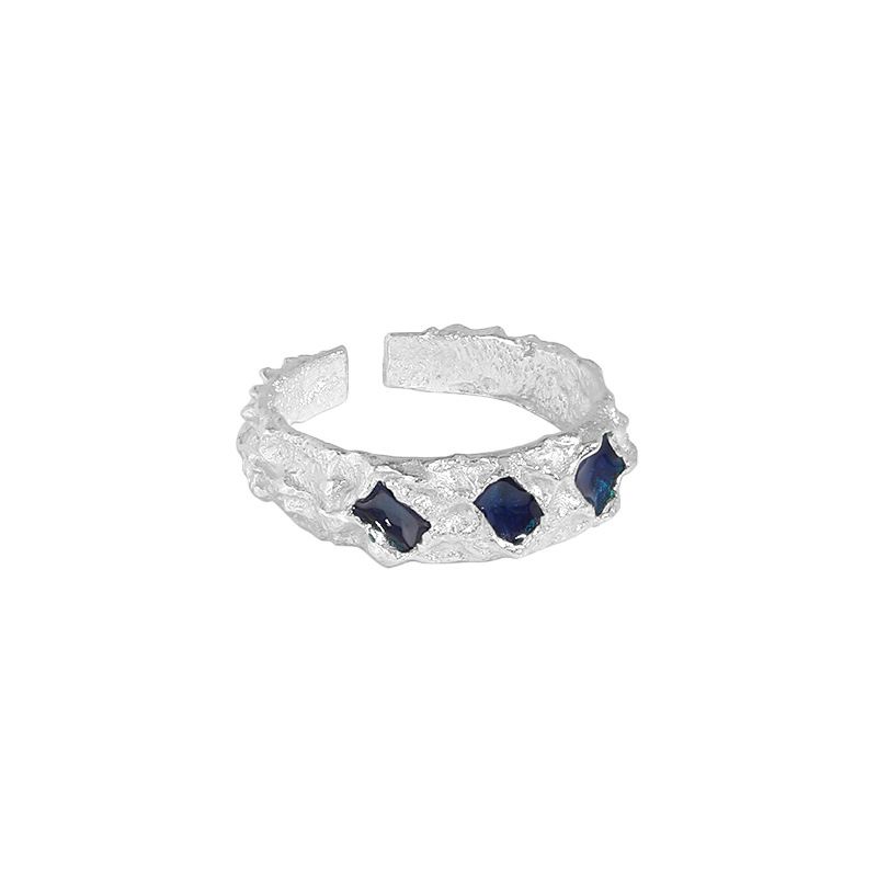 925 Sterling Silver Adjustable Ring/18K Yellow Gold/Rhodium Beautiful Gold with Blue Cubic Zirconia