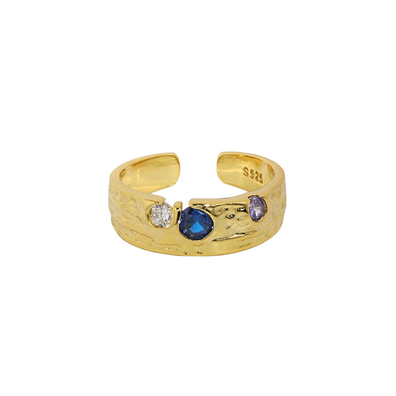 925 Sterling Silver Fashion Colorful Irregular CZ Adjustable Ring