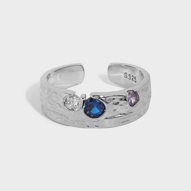 925 Sterling Silver Fashion Colorful Irregular CZ Adjustable Ring
