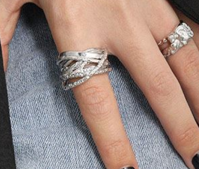 Chunky 925 Sterling Silver Fashion Irregular Lines Cross Wide Adjustable Ring