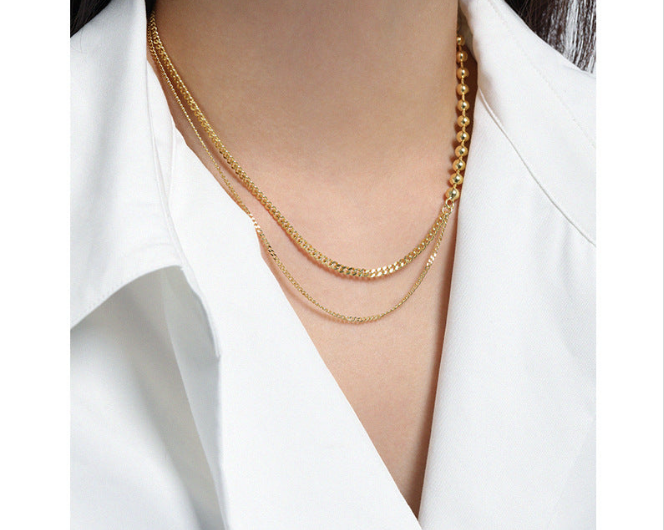 Fashion Asymmetry Beads Chain 925 Sterling Silver Necklace