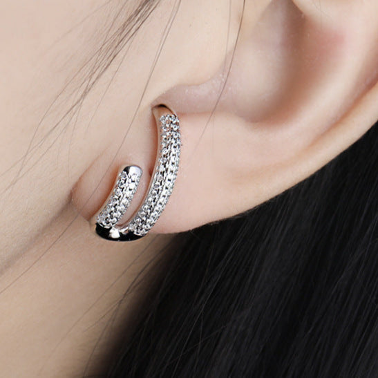 Modern Micro Setting CZ U Shape 925 Sterling Silver Stud Earrings