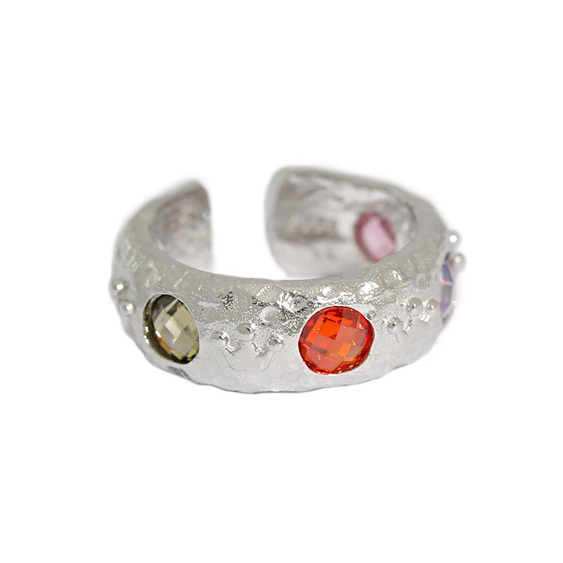 925 Sterling Silver Adjustable Ring Colourful Round CZ
