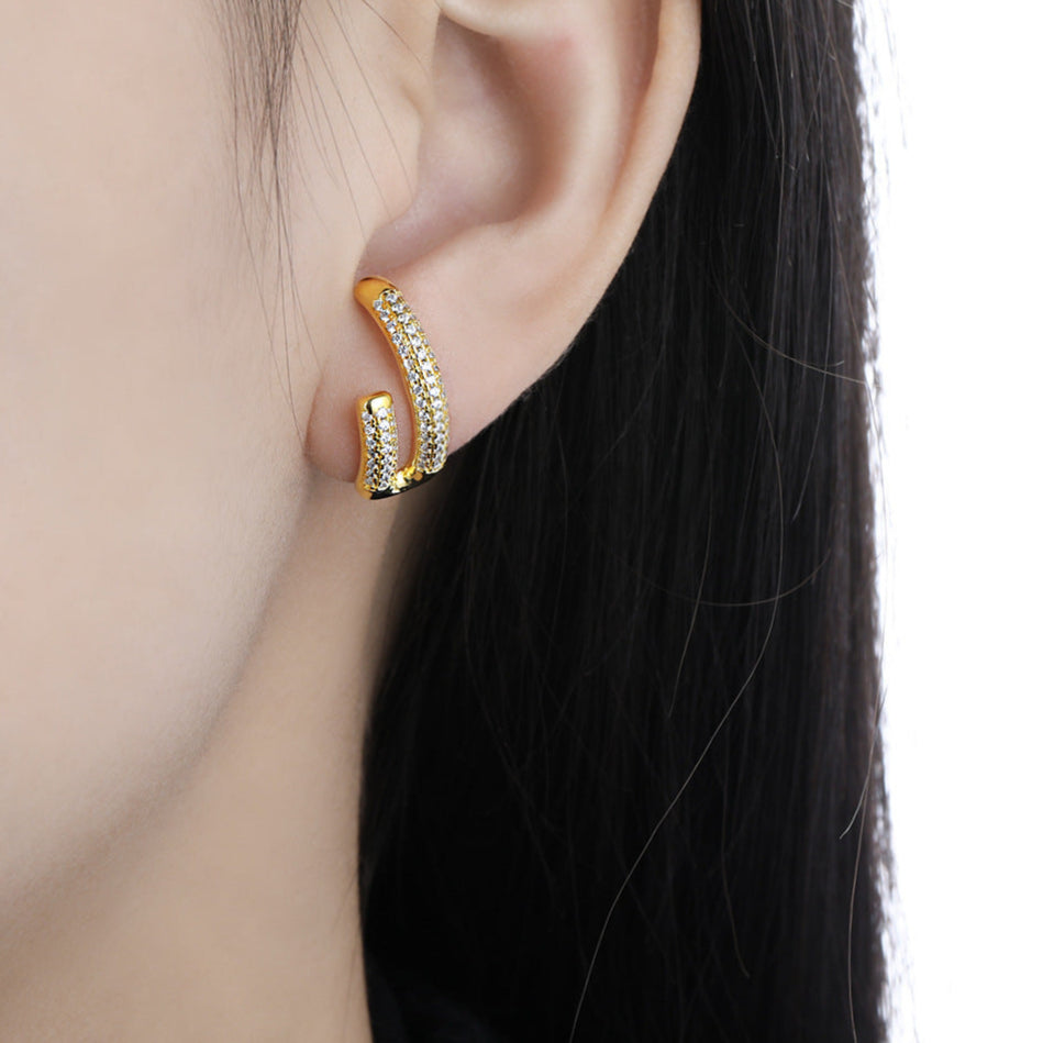 Modern Micro Setting CZ U Shape 925 Sterling Silver Stud Earrings