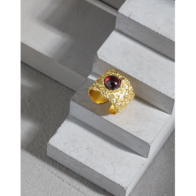 925 Sterling Silver Round Ruby Adjustable Ring Fashion Irregular