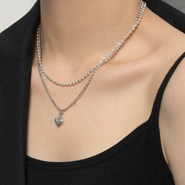 Love Heart Vintage Asymmetry Chain 925 Sterling Silver Necklace