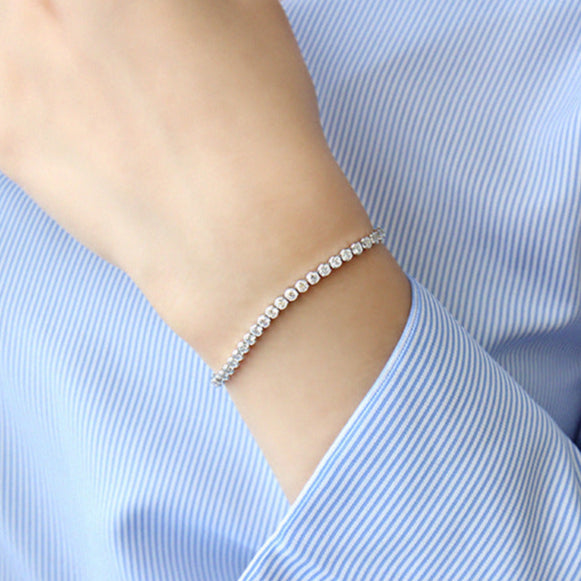 Fashion Simple CZ Beads 925 Sterling Silver Adjustable Bracelet