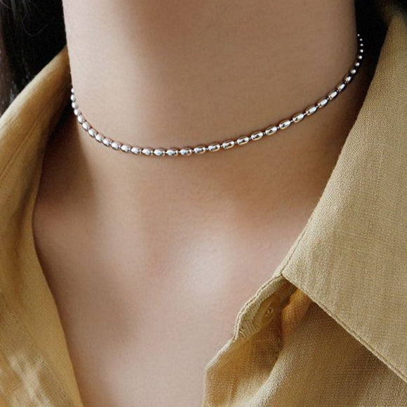 Choker 925 Sterling Silver Oval Beads Necklace