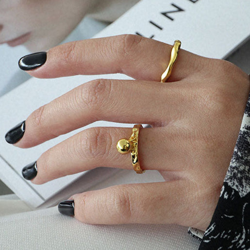 925 Sterling Silver Dainty Round Ball Bell Adjustable Ring