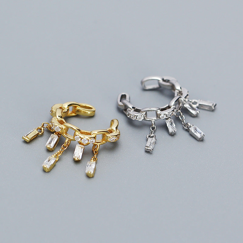 Ear Cuff - Fashion CZ Hollow Chain Tassels 925 Sterling Silver Non-Pierced Earring (Single)