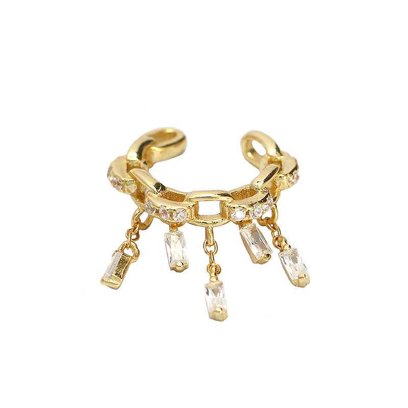 Ear Cuff - Fashion CZ Hollow Chain Tassels 925 Sterling Silver Non-Pierced Earring (Single)
