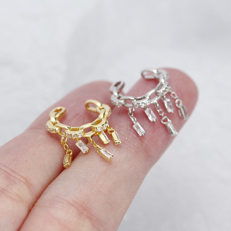 Ear Cuff - Fashion CZ Hollow Chain Tassels 925 Sterling Silver Non-Pierced Earring (Single)