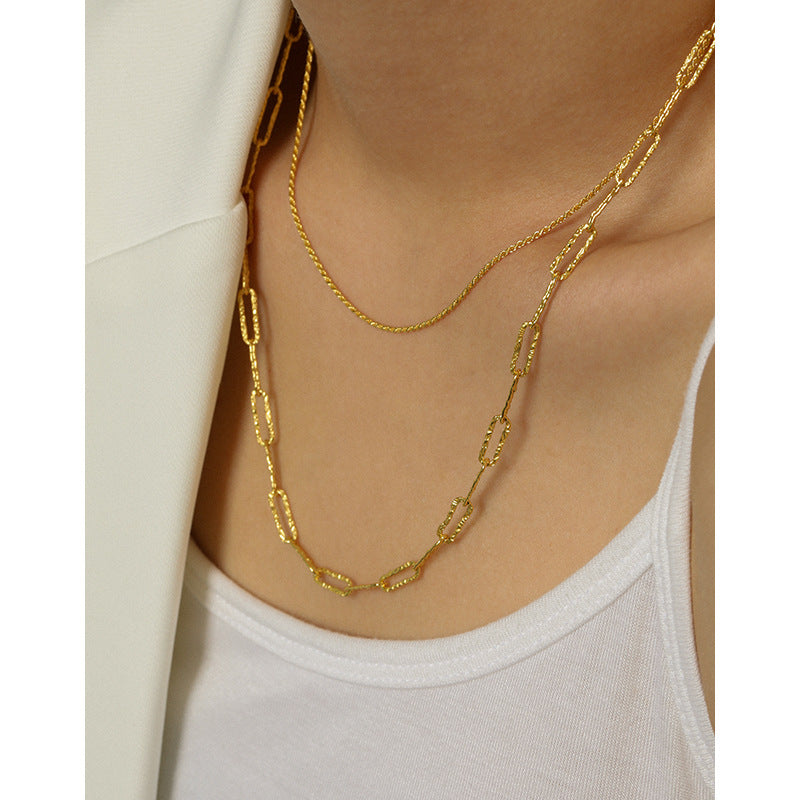 Cool and minimalist style, hammered hollow S925 pure silver necklace