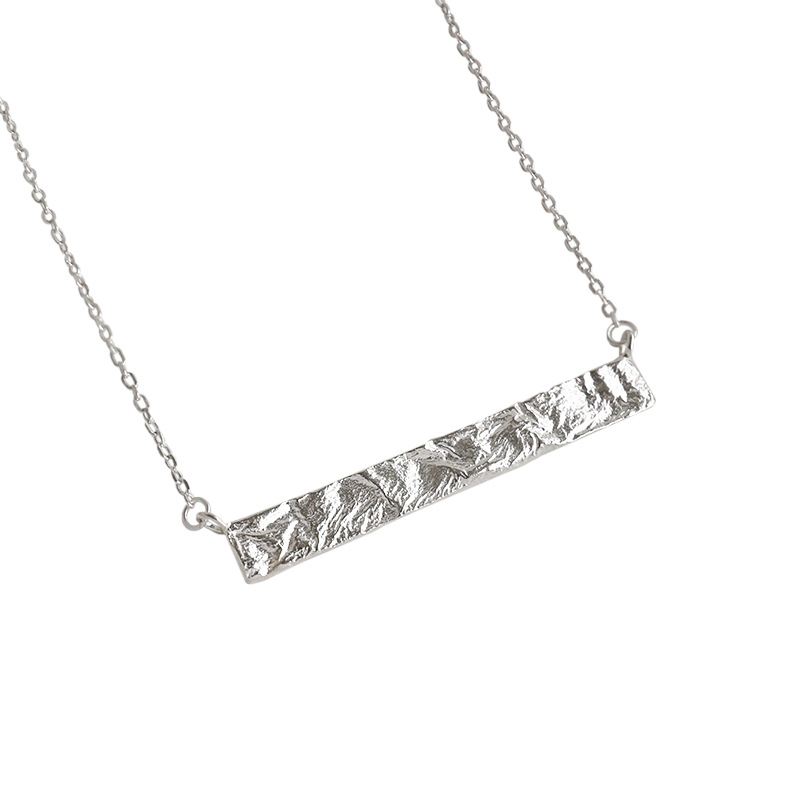 Hammered Rectangle Tag Bar 925 Sterling Silver Necklace, 18k gold/Rhodium