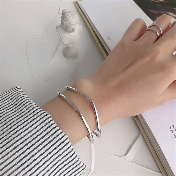 Perfect Gift for her Stunning Double Layer 925 Sterling Silver Open Bangle