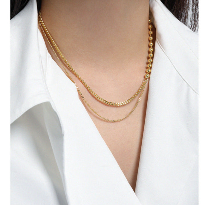 Fashion Asymmetry Beads Chain 925 Sterling Silver Necklace