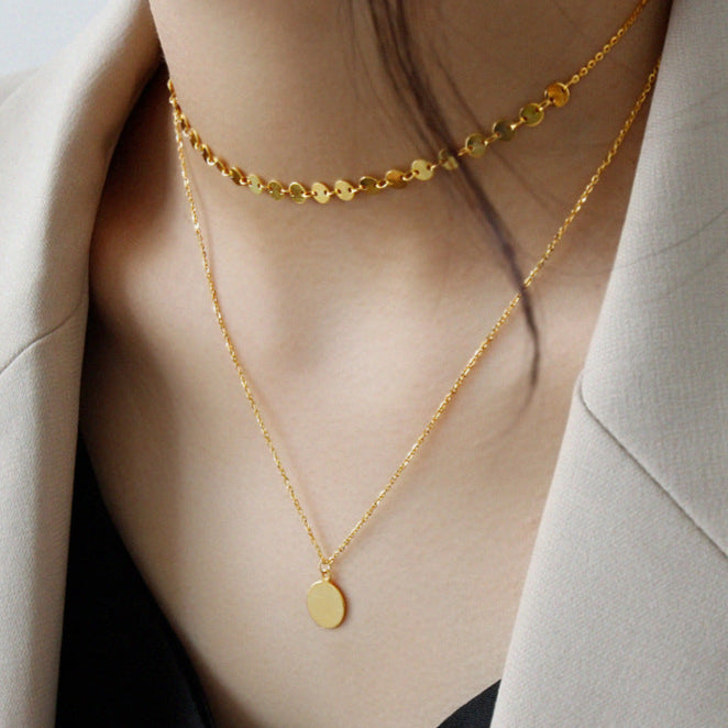 Double Layer Geometry Wafer 925 Sterling Silver Necklace