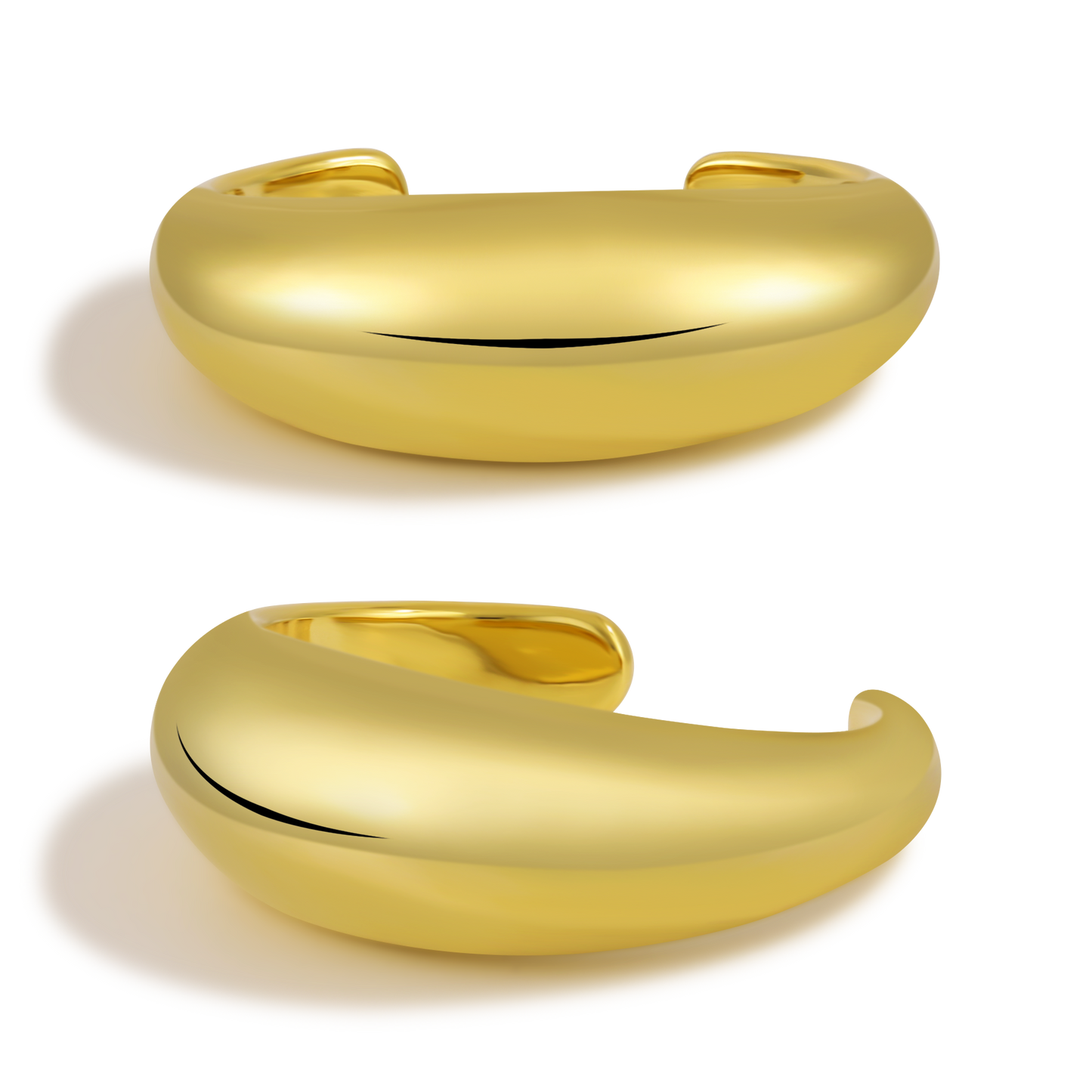 Women 999 Sterling Silver Simple Smooth Surface Golden Cuff Bracelet