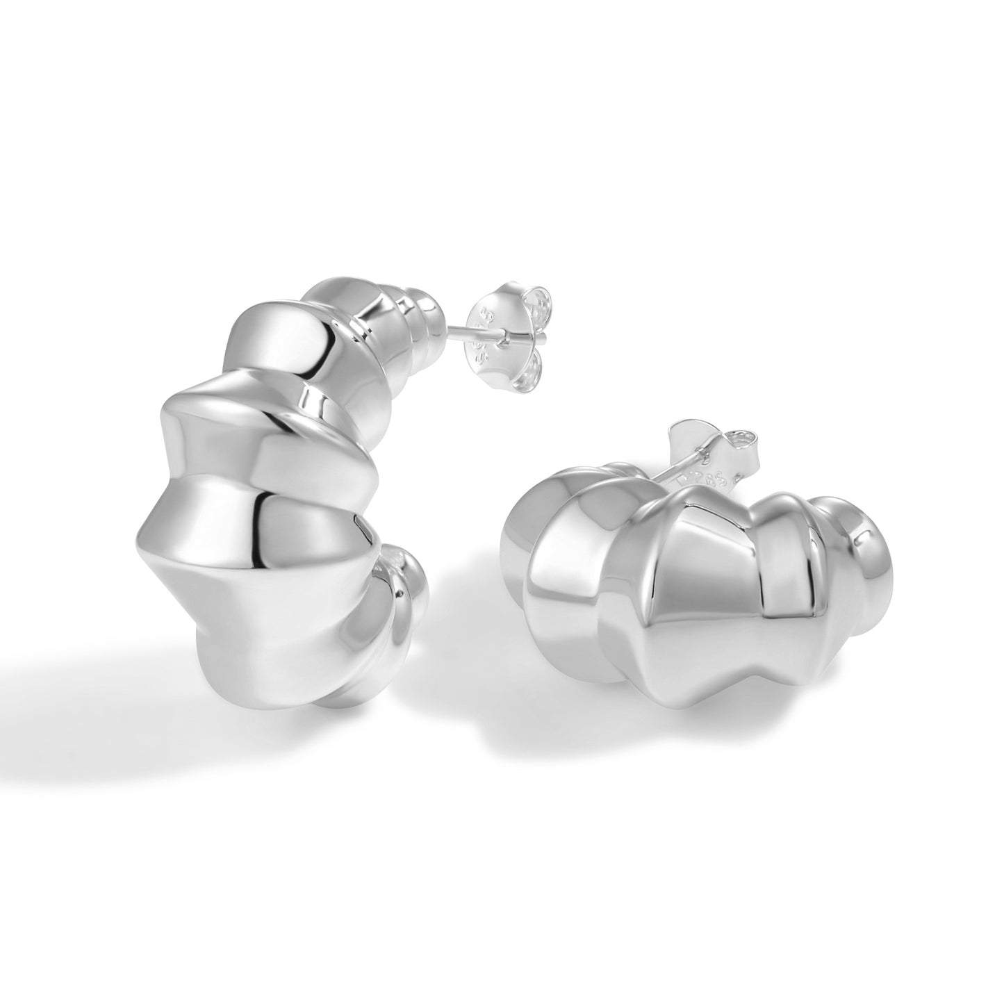 Chunky Geometry Irregular C Shape 925 Sterling Silver Stud Earrings
