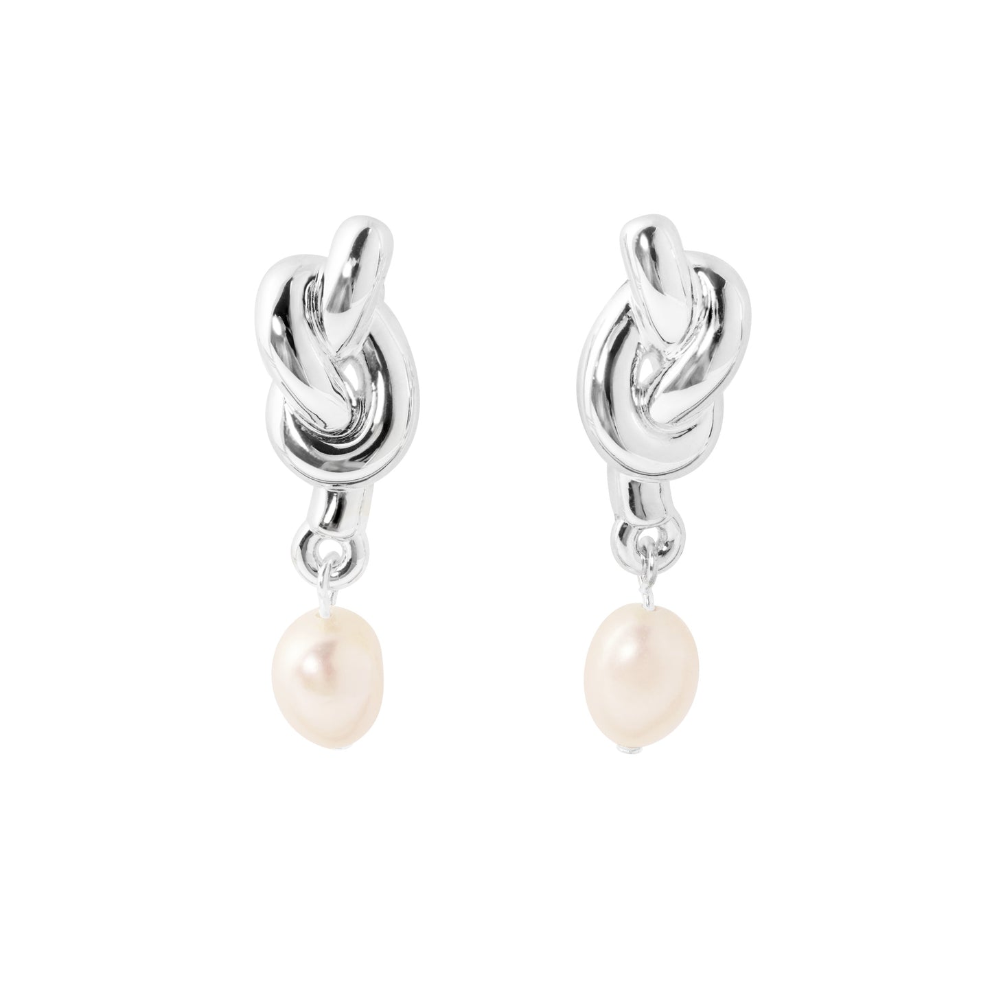 Fine Jewellery Natural Pearl Knot 999 Sterling Silver Large Light Dangling Earrings