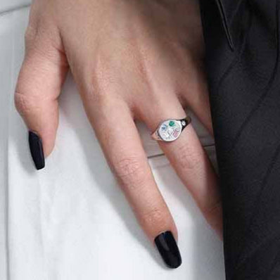 Colourful Star Oval CZ 925 Sterling Silver Adjustable Ring