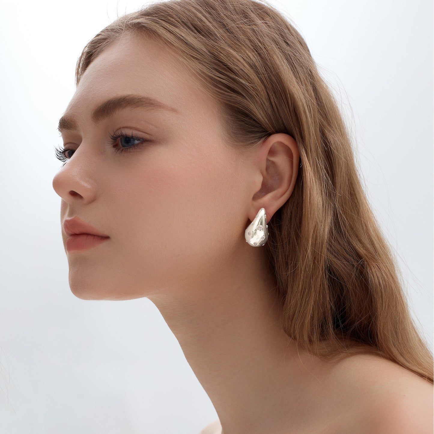 Solid 999 Sterling Silver Mini Shell Pearls Waterdrop Stud Earrings