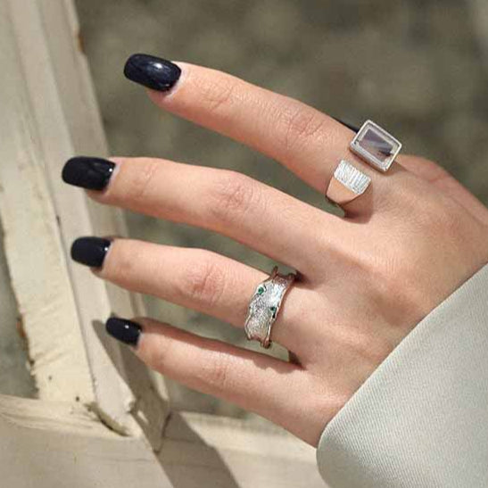 Minimalism Stylish Green CZ 925 Sterling Silver Adjustable Ring