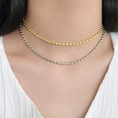 Choker 925 Sterling Silver Oval Beads Necklace
