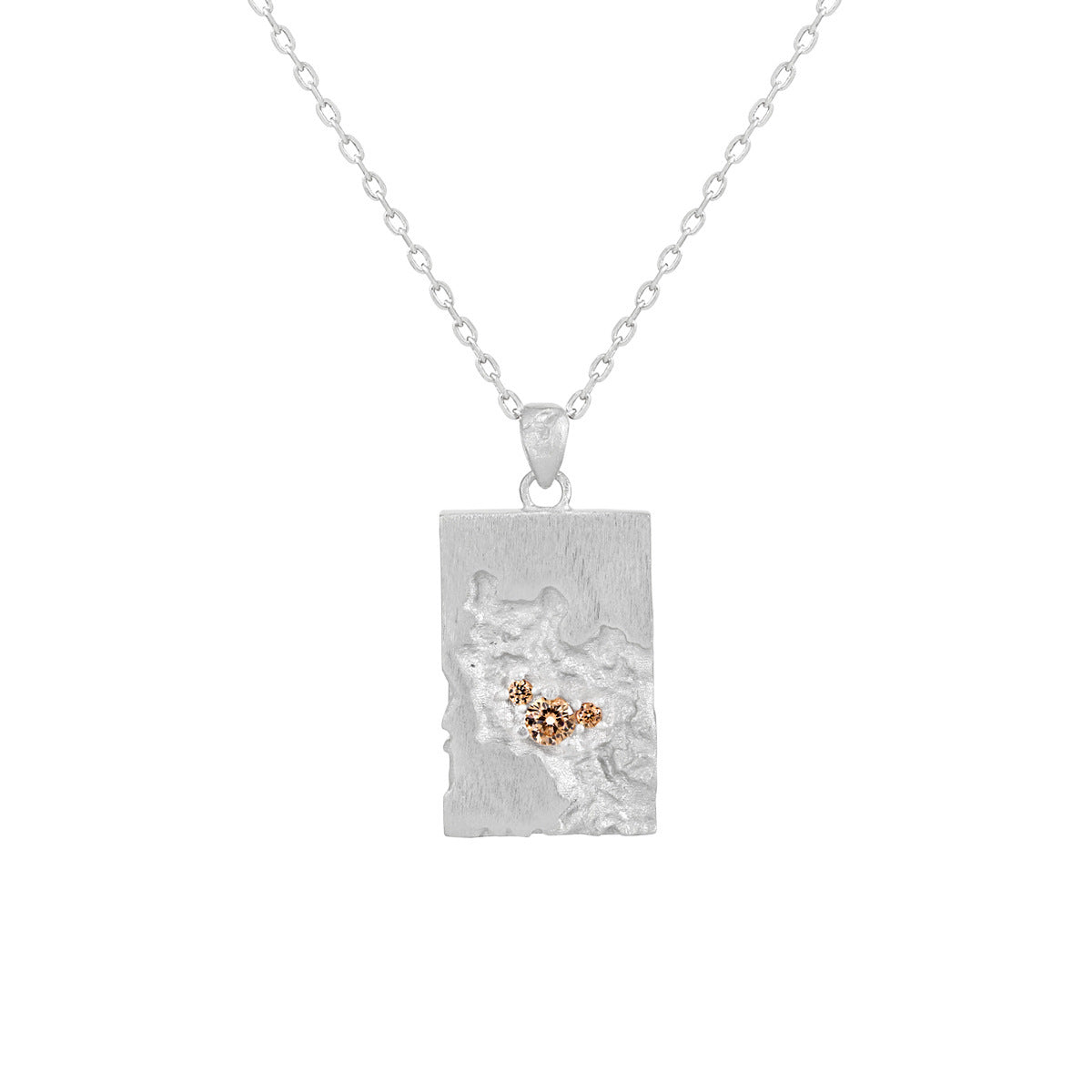 Unique Hammered Name Tag Silver 925 Sterling Silver and Gold Pendant Necklace