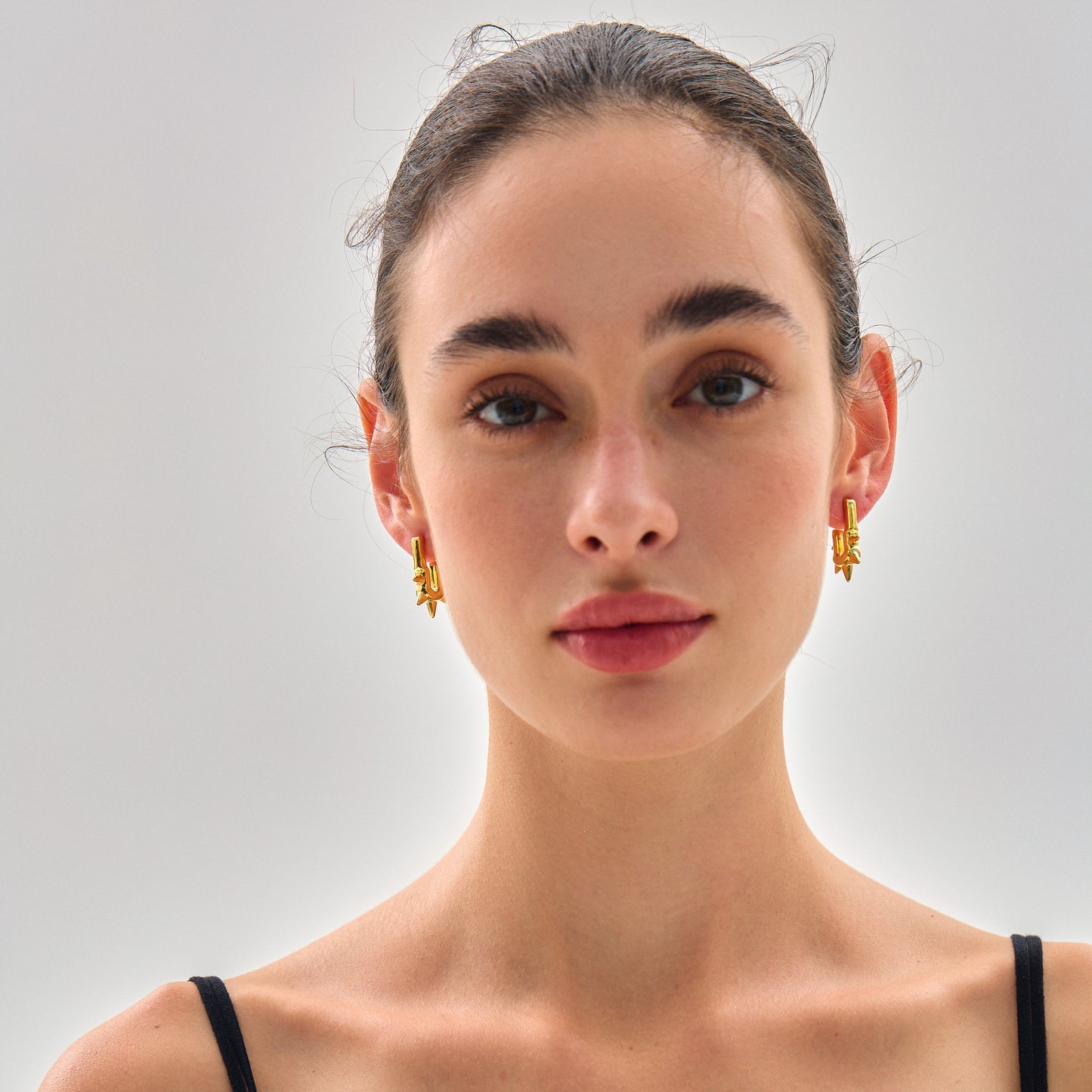 Bold 999 Pure Silver Big U Shape Rivet Hollow Design Lightweight Women Statement Earrings