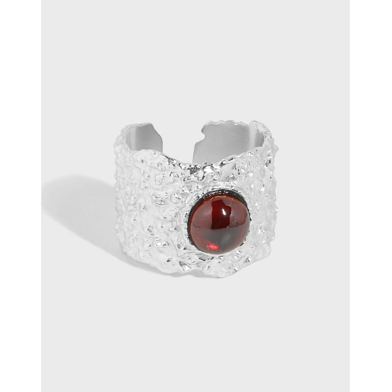 925 Sterling Silver Round Ruby Adjustable Ring Fashion Irregular