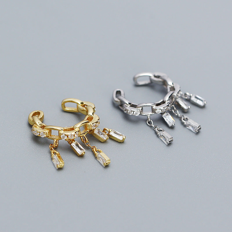 Ear Cuff - Fashion CZ Hollow Chain Tassels 925 Sterling Silver Non-Pierced Earring (Single)