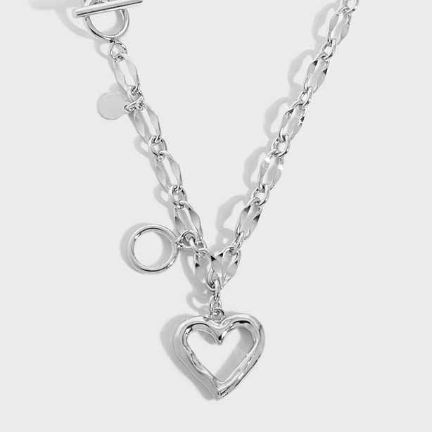 The Perfect Gift for Her - Exquisite high-end Women Hollow Heart Chain 925 Sterling Silver Necklace, 18K Yellow Gold/Rhodium