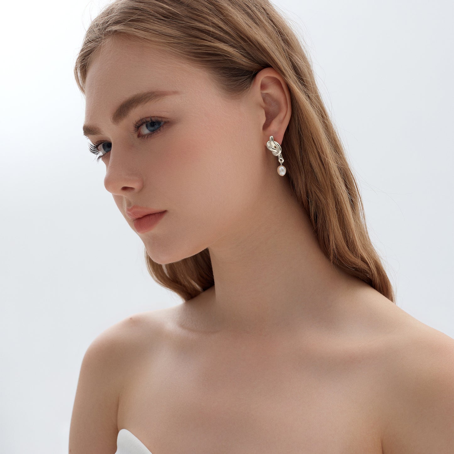 Fine Jewellery Natural Pearl Knot 999 Sterling Silver Large Light Dangling Earrings