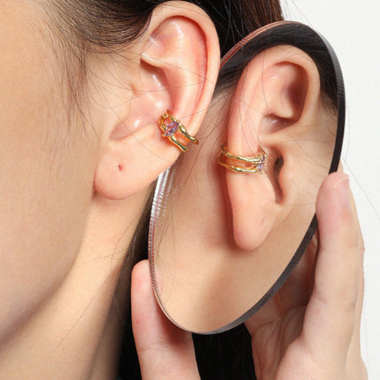Ear Cuff - Fashion Oval CZ Double Layer 925 Sterling Silver Non-Pierced Earring(Single)