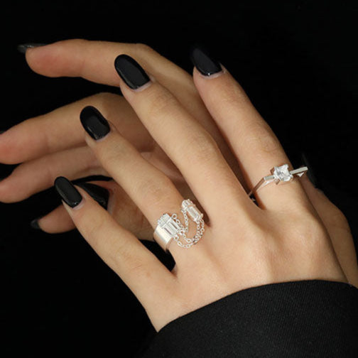 Party CZ Chain Tassels 925 Sterling Silver Adjustable Ring