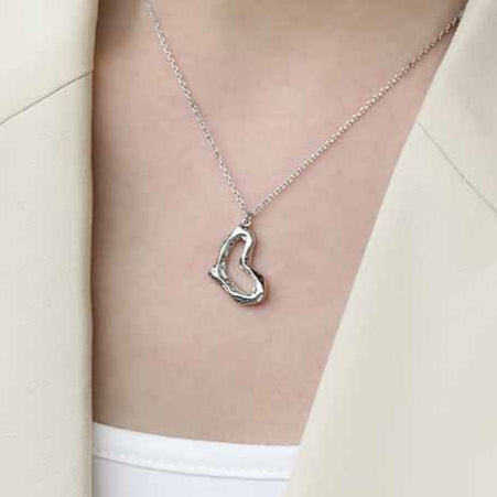 Irregular Hollow Heart 925 Sterling Silver Necklace