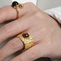 925 Sterling Silver Round Ruby Adjustable Ring Fashion Irregular