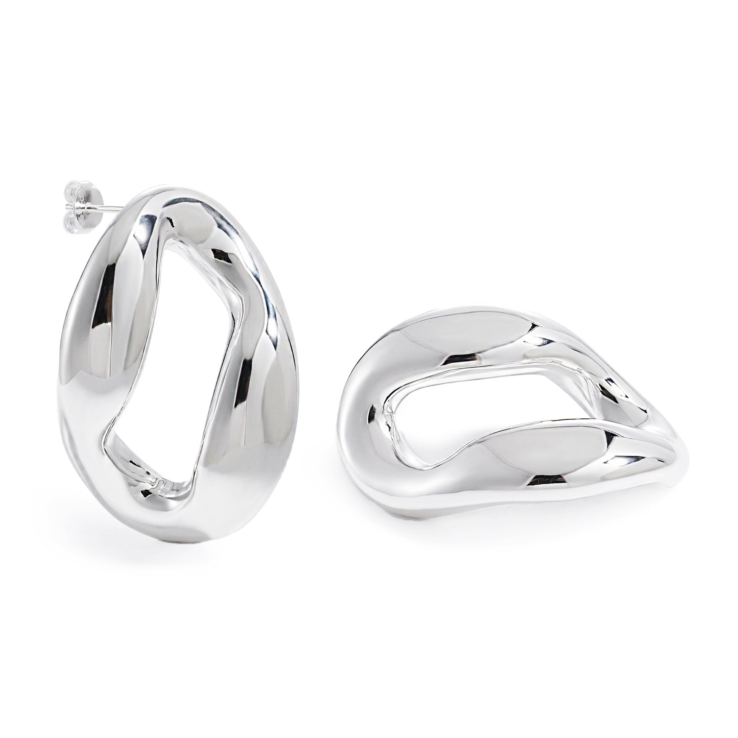 Extra Large Women Trendy 999 Pure Silver Huge Hollow Irregular Circle Stud Earrings