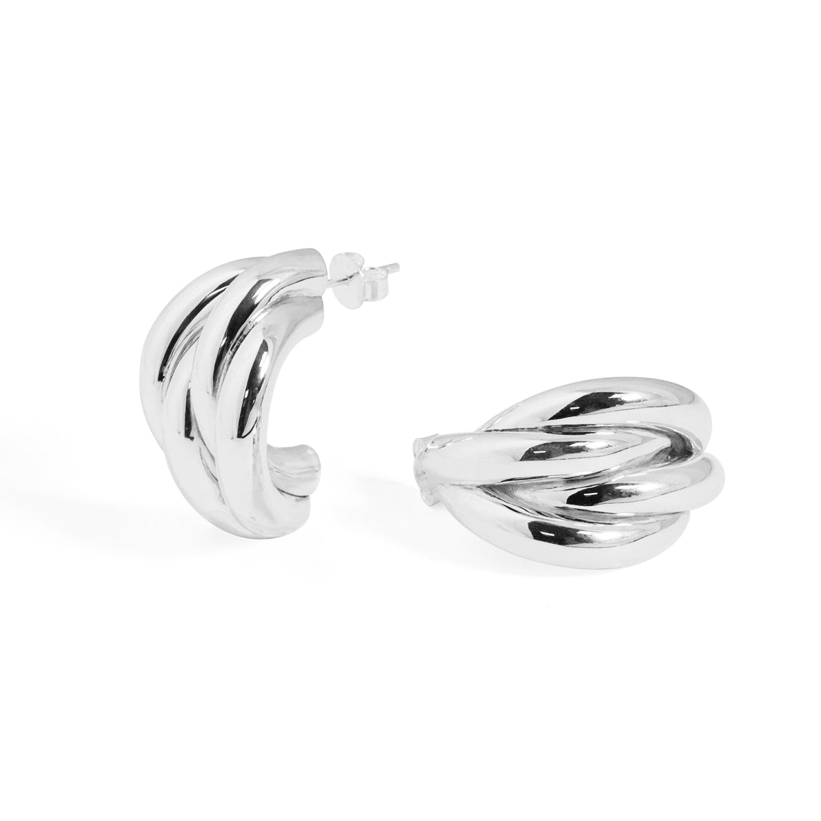 Fine Jewellery S999 Sterling Silver Chunky Light C Shape Tube Cross Row Hoop Earrings