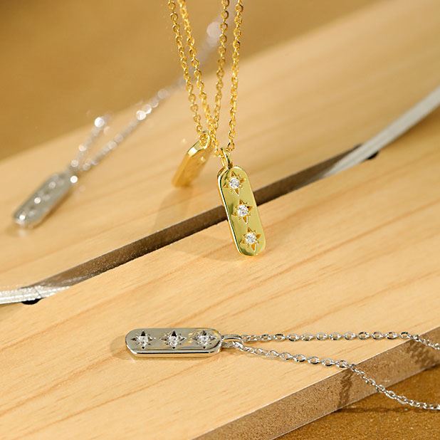 Elegant CZ Star Tag 925 Sterling Silver Necklace