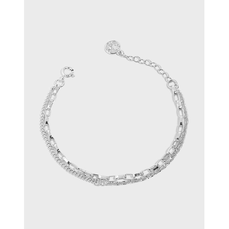 S925 Pure Silver trendy and cool starry sky double layer chain bracelet for women