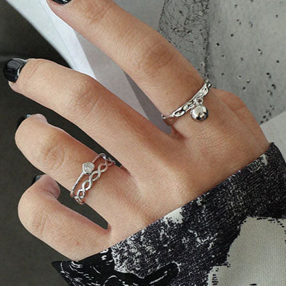 925 Sterling Silver Dainty Round Ball Bell Adjustable Ring