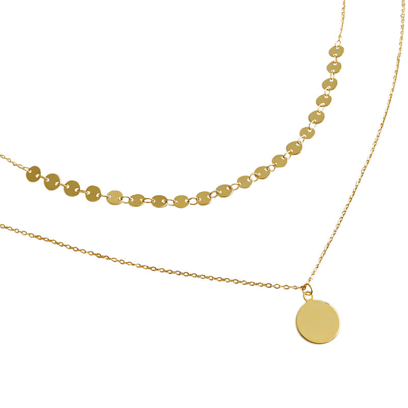 Double Layer Geometry Wafer 925 Sterling Silver Necklace